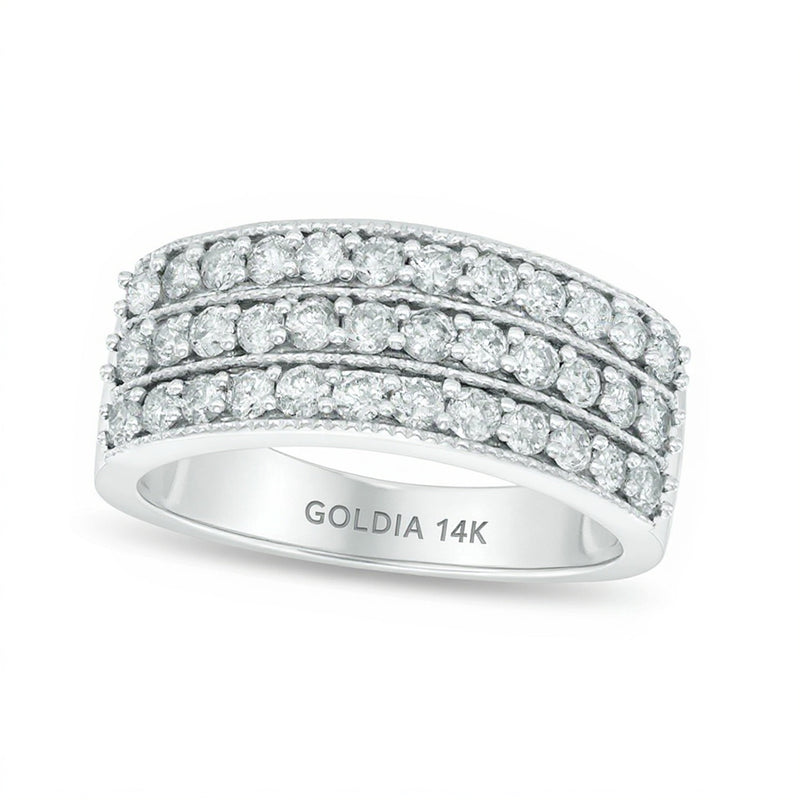 1.0 ct. Gesamtgewicht Diamant-Ring im Vintage-Stil mit drei Reihen in 14K Weißgold