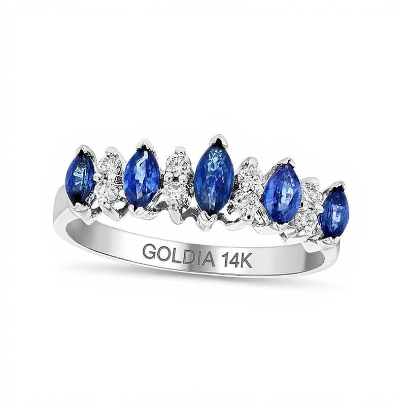 Fashion Ring mit blauem Saphir im Marquise-Schliff und Diamanten 0,13 ct. Gesamtgewicht in 14K Weißgold