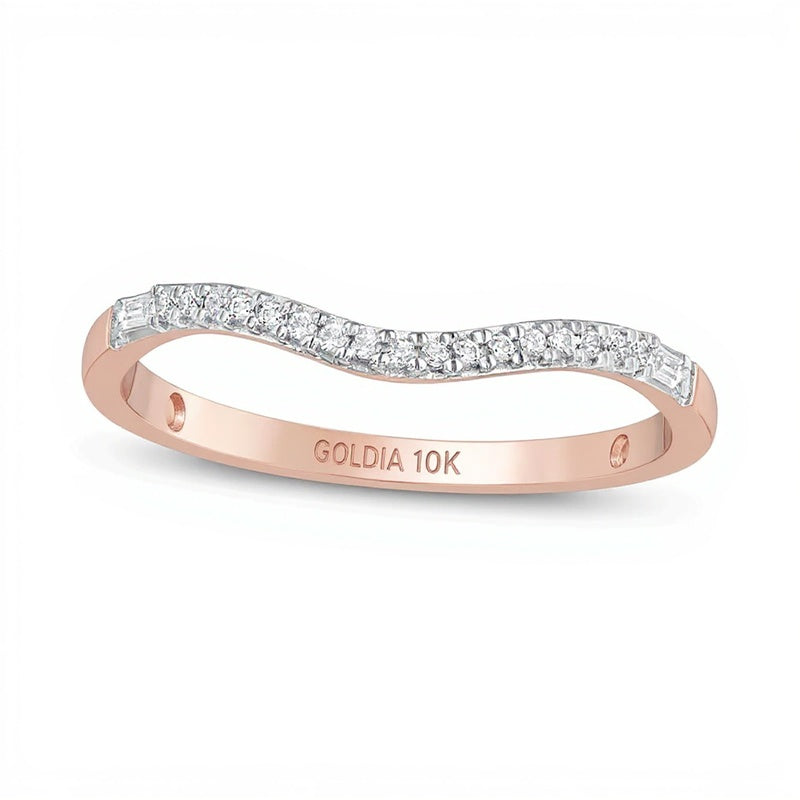 0.1 ct. Gesamtgewicht Diamant Memoire-Ring mit rundem und Baguette-Schliff in 10K Roségold