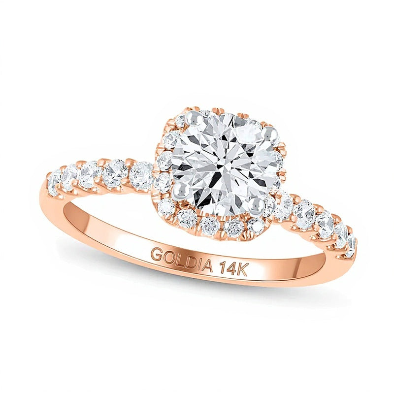 1,5 ct. Gesamtgewicht Labordiamant-Verlobungsring mit Halo, Kissenschliff, in 14K Roségold (F/SI2)