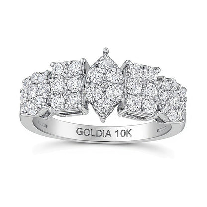 1.0 ct. Gesamtgewicht Diamant-Ring mit Marquise, oval und Smaragdschliff, geometrisch, in 10K Weißgold