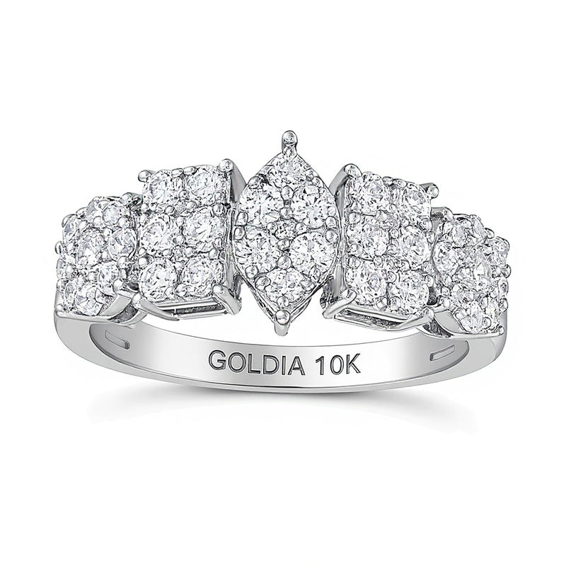 1.0 ct. Gesamtgewicht Diamant-Ring mit Marquise, oval und Smaragdschliff, geometrisch, in 10K Weißgold
