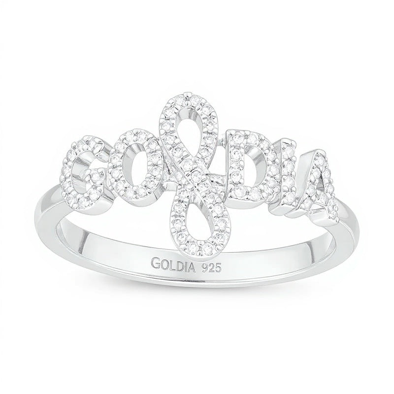 "wifey" Fashion-Ring in Schreibschrift mit 0,17 ct. Gesamtgewicht weißen Diamanten in rhodiniertem Sterlingsilber