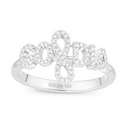 "wifey" Fashion-Ring in Schreibschrift mit 0,17 ct. Gesamtgewicht weißen Diamanten in rhodiniertem Sterlingsilber