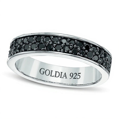 0.5 ct. Gesamtgewicht schwarzer Diamant zweireihiger Ring aus rhodiniertem Sterlingsilber