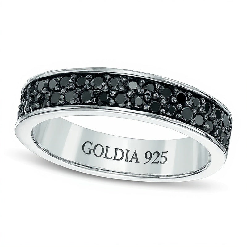 0.5 ct. Gesamtgewicht schwarzer Diamant zweireihiger Ring aus rhodiniertem Sterlingsilber