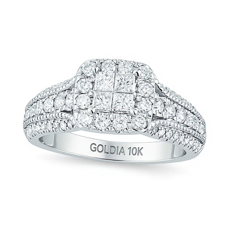 1.0 ct. Gesamtgewicht Verlobungsring im Vintage-Stil mit Diamanten im Princess- und Rundschliff in 10K Weißgold