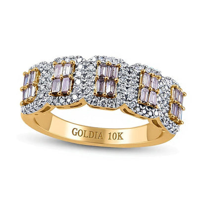 0.63 ct. Gesamtgewicht Fashion-Ring mit Champagner- und weißen Diamanten im Baguette- und Rundschliff in 10K Gelbgold