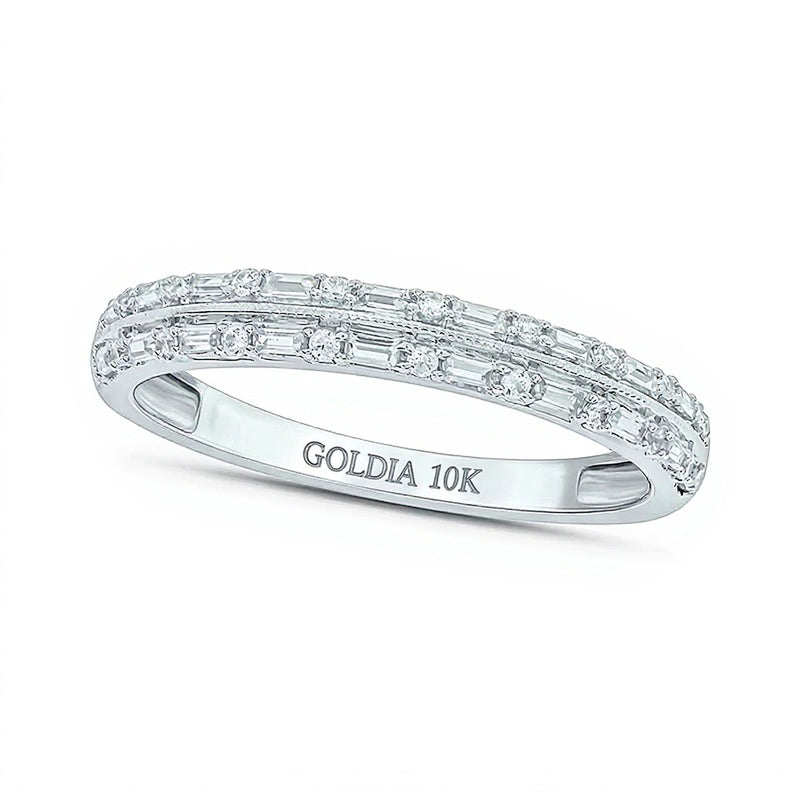 Ring mit Baguette- und runden Diamanten 0,2 ct. Gesamtgewicht, zweireihig im Vintage-Stil in 10K Weißgold