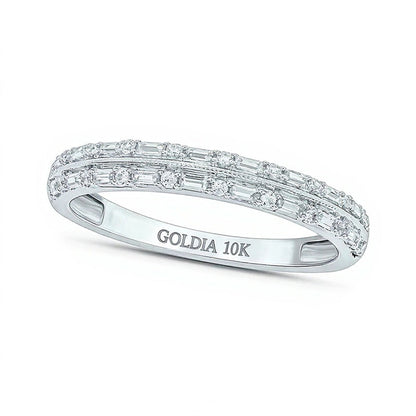 Ring mit Baguette- und runden Diamanten 0,2 ct. Gesamtgewicht, zweireihig im Vintage-Stil in 10K Weißgold