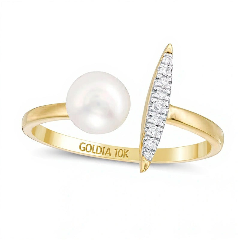 6,0 mm Zuchtperle und Diamant-Besatz Fashion-Ring mit offener Schiene in 10K Gelbgold