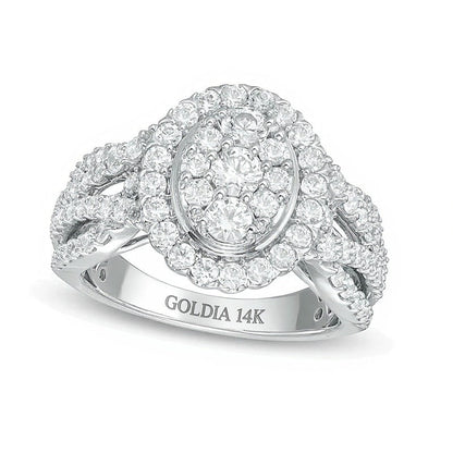1.5 CT. Gesamtgewicht Komposit-Diamant Verlobungsring mit ovalem Rahmen aus 14K Weißgold