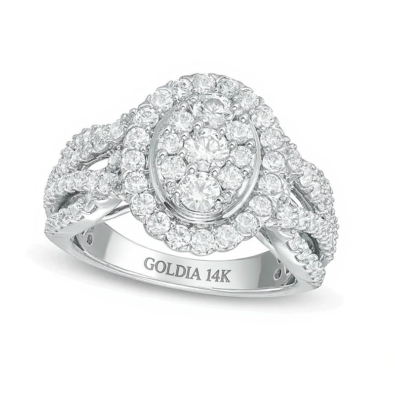 1.5 CT. Gesamtgewicht Komposit-Diamant Verlobungsring mit ovalem Rahmen aus 14K Weißgold
