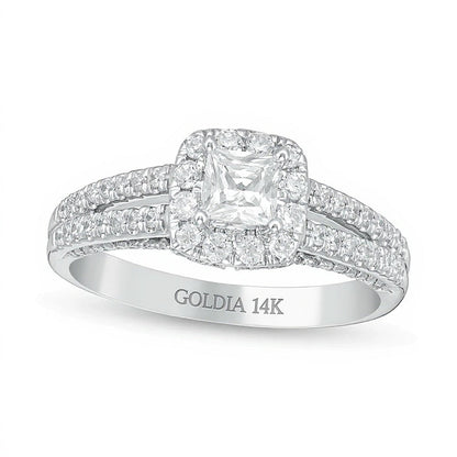 Halo-Verlobungsring mit Diamanten in Princess- und rundem Schliff aus 14K Weißgold für Damen