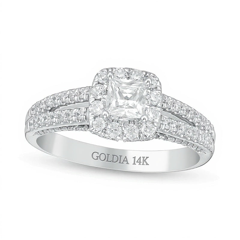 Halo-Verlobungsring mit Diamanten in Princess- und rundem Schliff aus 14K Weißgold für Damen