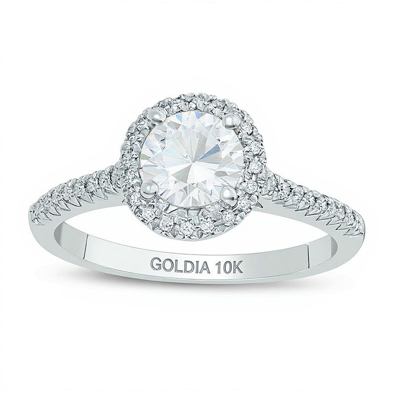 0.88 ct. Gesamtgewicht Halo Verlobungsring mit weißen Diamanten in 10K Weißgold