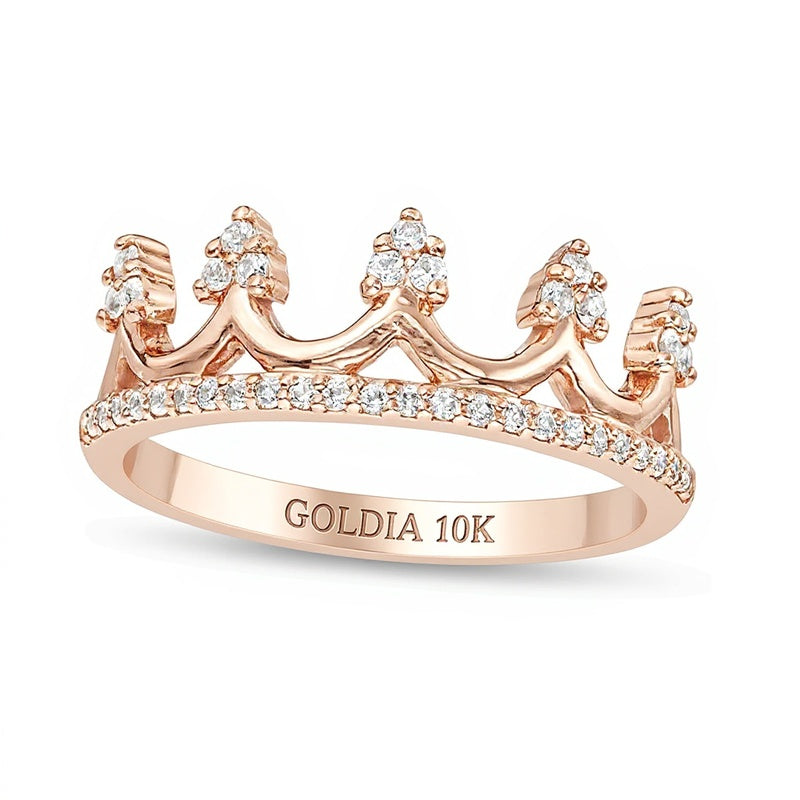 Ring mit im Labor gezüchtetem weißem Saphir in Krone-Design aus 10K Roségold - Größe 7
