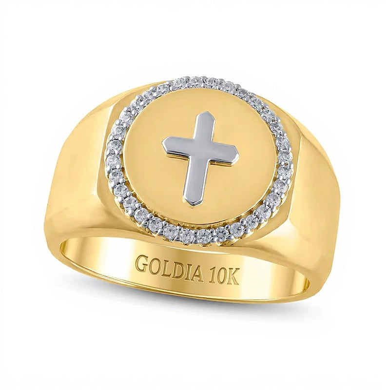 Diamant-Ring mit Kreuz-Rahmen 0.25 ct. Gesamtgewicht in 10K Gold Bicolor