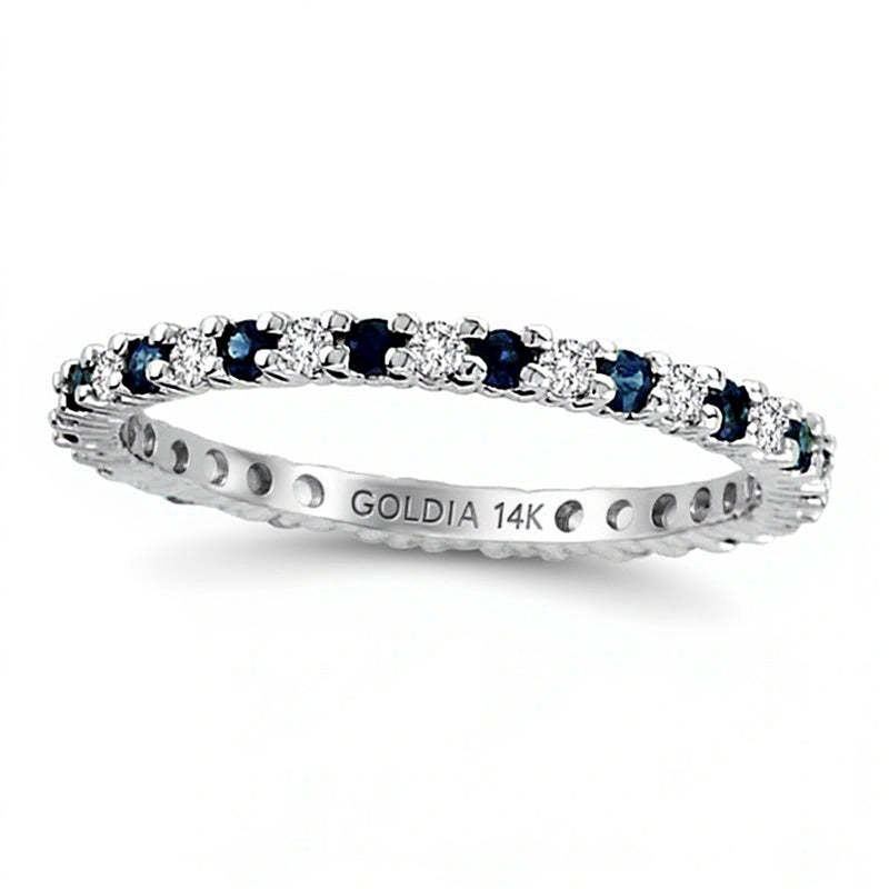Blauer Saphir und Diamant Memoire-Ring 0,25 ct. Gesamtgewicht in 14K Weißgold