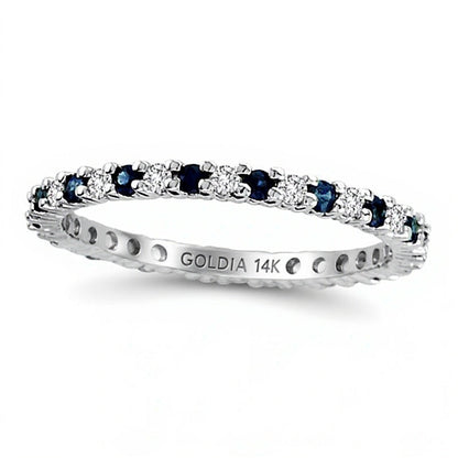 Blauer Saphir und Diamant Memoire-Ring 0,25 ct. Gesamtgewicht in 14K Weißgold