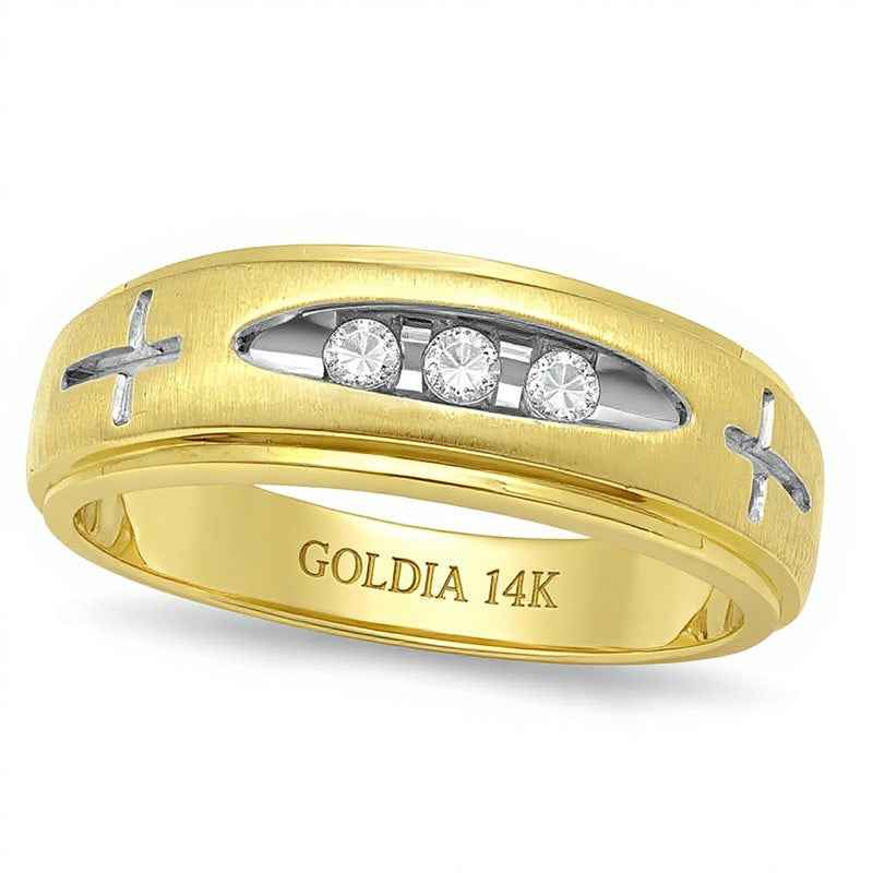 Ehering mit Diamant-Besatz in Kreuzform aus 14K Gelbgold für Damen