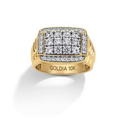 1.5 ct. Gesamtgewicht Fashion-Ring mit Diamanten im Baguette- und Rundschliff und geripptem Ringkopf in 10K Bicolor-Gold