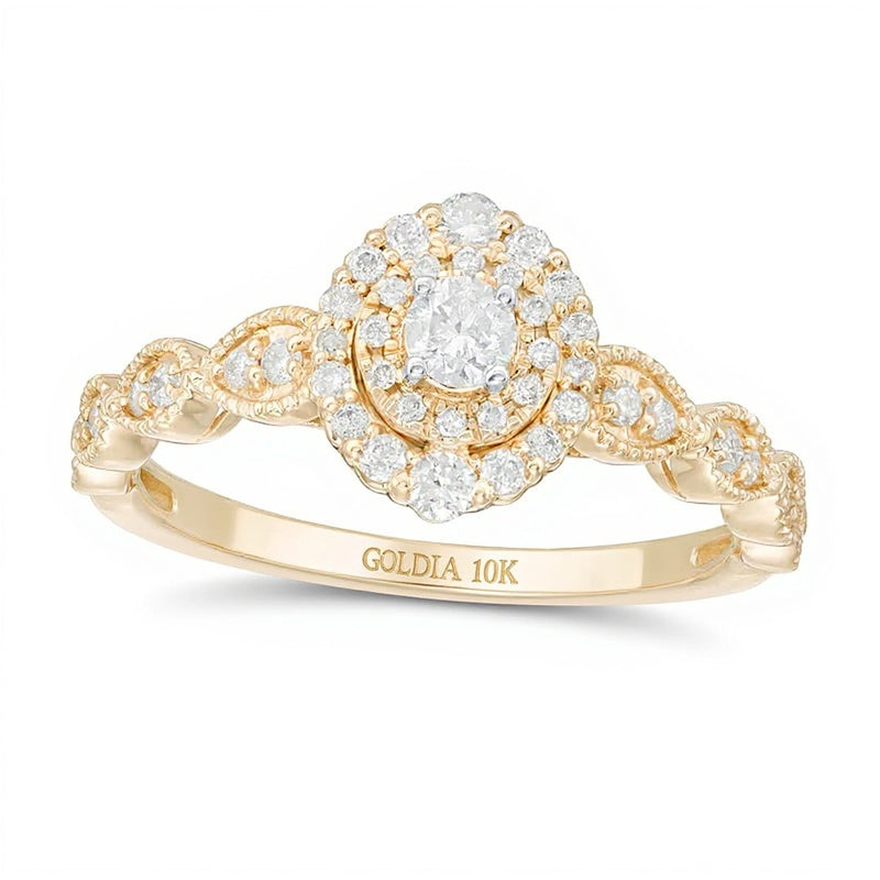 0,38 ct. Gesamtgewicht Diamant-Verlobungsring im Art-Déco-Vintage-Stil mit Halo aus 10K Gelbgold