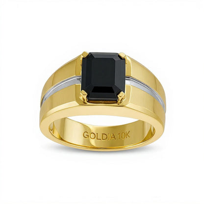 Fashion-Ring mit Onyx im Smaragdschliff und Diamant-Besatz in 10K Gelbgold