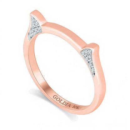 Katzenohren-Ring mit Diamanten 0,1 ct. Gesamtgewicht in 10K Roségold