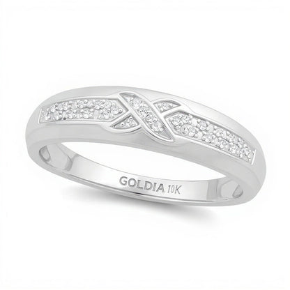 Ehering mit Diamanten im Criss-Cross-Design 0,05 ct. Gesamtgewicht in 10K Weißgold
