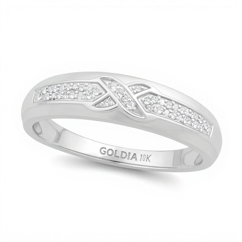 Ehering mit Diamanten im Criss-Cross-Design 0,05 ct. Gesamtgewicht in 10K Weißgold