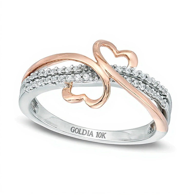 0.17 ct. Gesamtgewicht Diamant Freundschaftsring mit gespiegelten Herzen aus 10K Gold Two-Tone