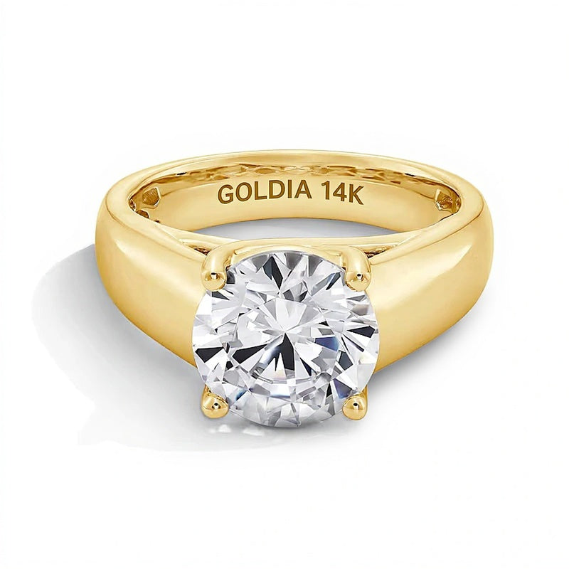 3.0 CT. Solitär-Verlobungsring mit Labordiamant und breiter Ringschiene in 14K Gelbgold (F/VS2)