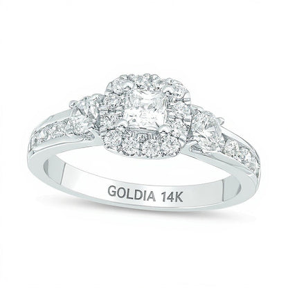1.25 ct. Gesamtgewicht Dreistein-Verlobungsring mit Diamanten im Princess- und Rundschliff in 14K Weißgold