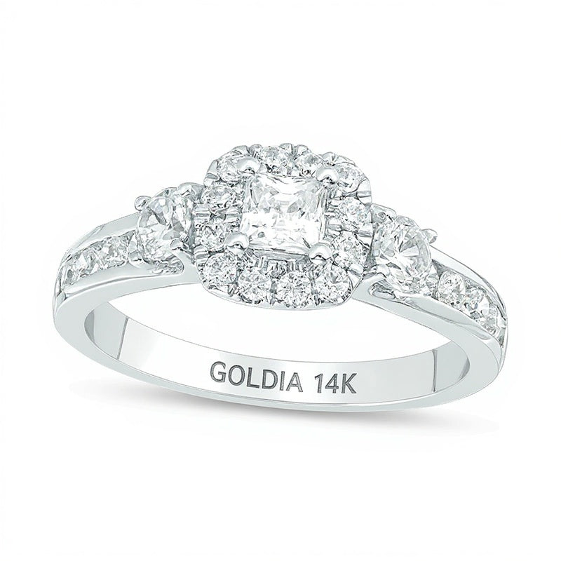1.25 ct. Gesamtgewicht Dreistein-Verlobungsring mit Diamanten im Princess- und Rundschliff in 14K Weißgold