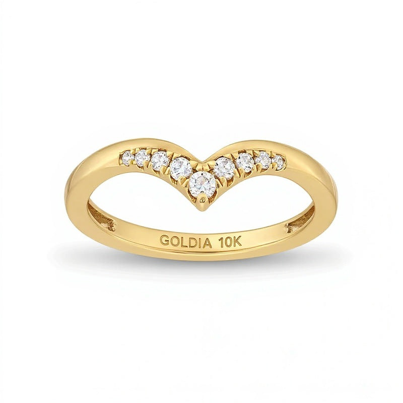 0,13 ct. Gesamtgewicht Diamant Memoire-Ring mit abgestuftem Chevron-Design in 10K Gelbgold