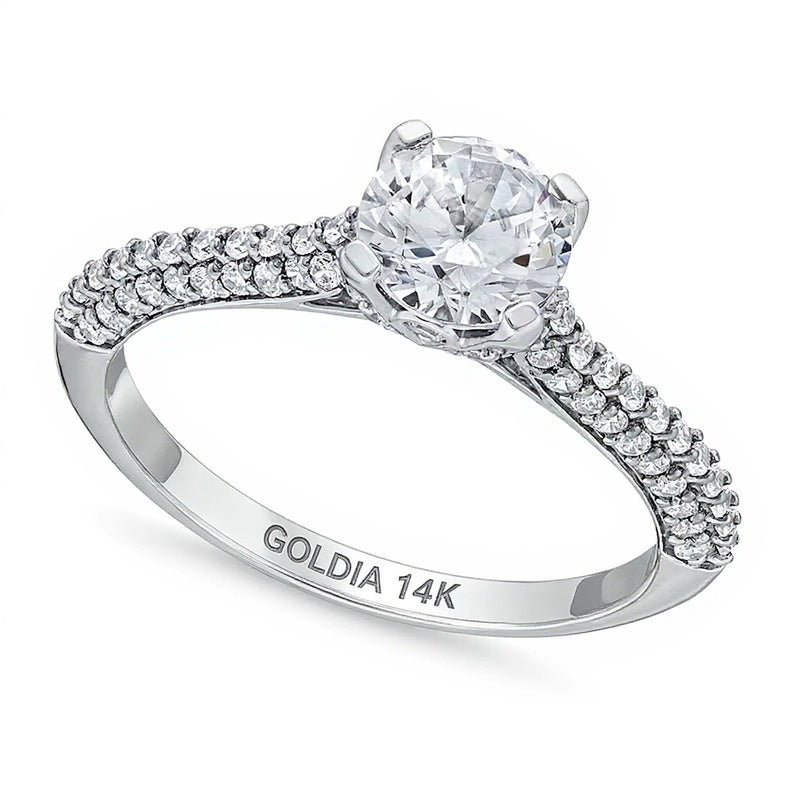 1,38 ct. Gesamtgewicht Diamant Verlobungsring als Solitär mit seitlichem Besatz in 14K Weißgold