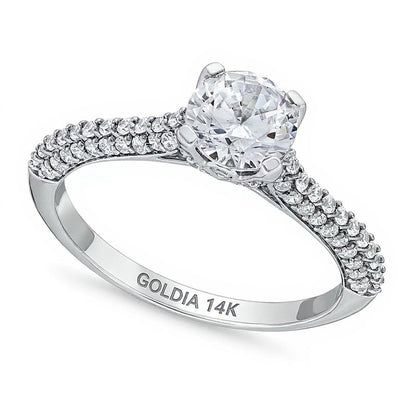 1,38 ct. Gesamtgewicht Diamant Verlobungsring als Solitär mit seitlichem Besatz in 14K Weißgold