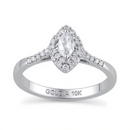 0.5 ct. Gesamtgewicht Verlobungsring mit Marquise-Diamant und Halo in 10K Weißgold