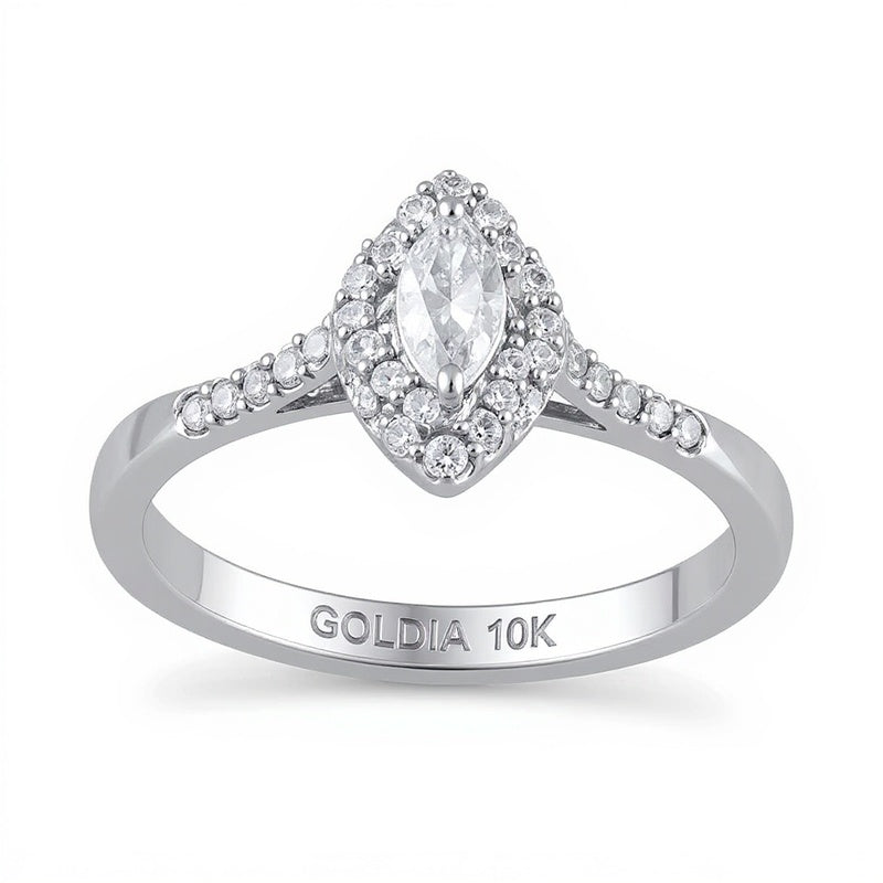 0.5 ct. Gesamtgewicht Verlobungsring mit Marquise-Diamant und Halo in 10K Weißgold