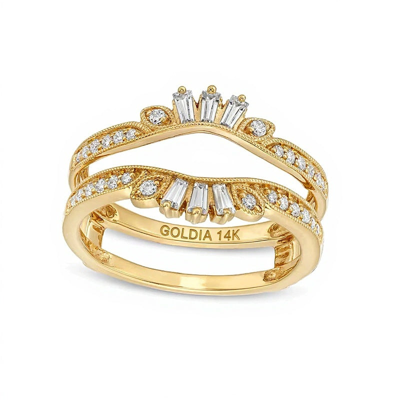 0.33 ct. Gesamtgewicht Ring im Vintage-Stil mit Baguette- und runden Diamanten in 14K Gelbgold