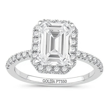 3.5 CT. Gesamtgewicht Verlobungsring mit Labordiamant im Smaragdschliff und Halo in Platin (F/VS2)