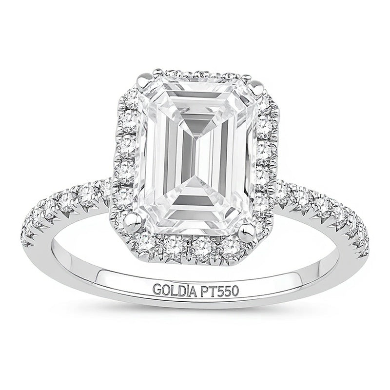 3.5 CT. Gesamtgewicht Verlobungsring mit Labordiamant im Smaragdschliff und Halo in Platin (F/VS2)