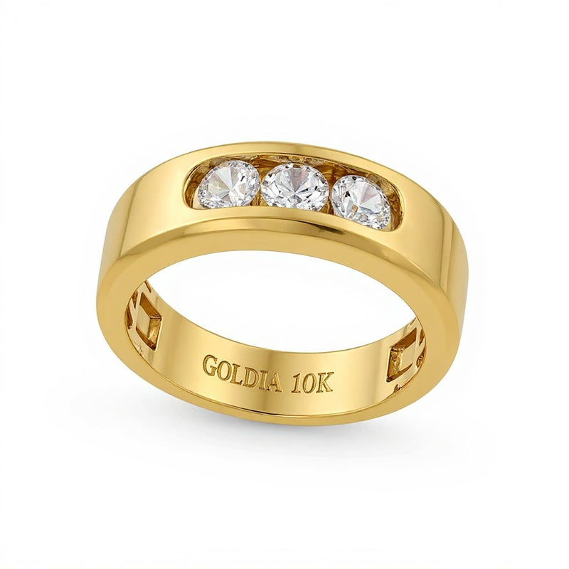1.0 ct. Gesamtgewicht Labordiamant Dreistein-Ring in 10K Gelbgold (I/SI2)