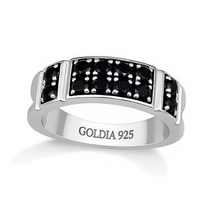 1.0 CT. Gesamtgewicht Fashion-Ring mit schwarzen Diamanten im Rundschliff, zweireihig, aus rhodiniertem Sterlingsilber