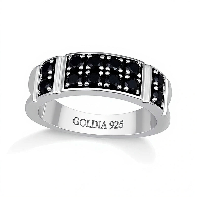 1.0 CT. Gesamtgewicht Fashion-Ring mit schwarzen Diamanten im Rundschliff, zweireihig, aus rhodiniertem Sterlingsilber