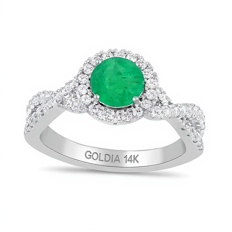 Ring mit 6,0mm Smaragd und 0,5 ct. Gesamtgewicht Labordiamanten in 14K Weißgold