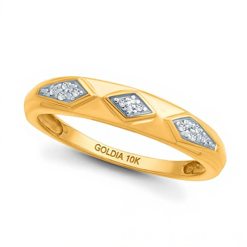 Ehering mit Diamant-Besatz im geometrischen Retro-Stil in 10K Gelbgold