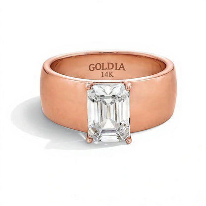 2.0 CT. Solitär-Verlobungsring mit Labordiamant im Smaragdschliff und breitem Ringkopf in 14K Roségold (F/VS2)