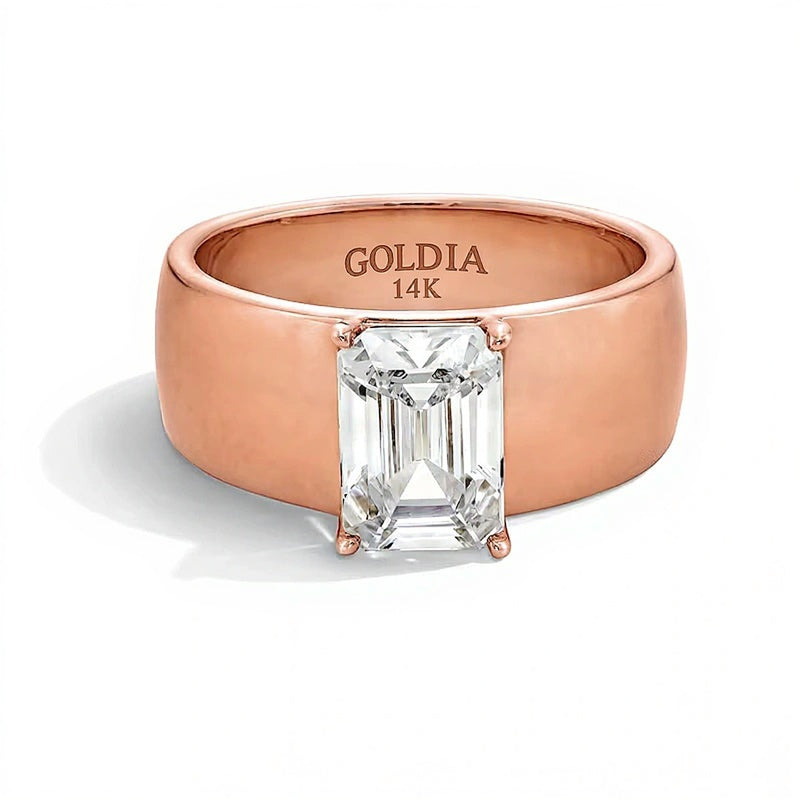 2.0 CT. Solitär-Verlobungsring mit Labordiamant im Smaragdschliff und breitem Ringkopf in 14K Roségold (F/VS2)